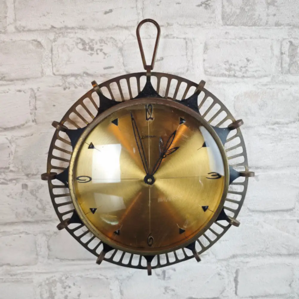 Atlanta Wanduhr 50er Uhr mechanisch Messing Midcentury  Vintage Retro WeeNTAGE 0