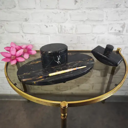 Tintenfass Schreibtischset Marmor Art Deco Glastintenfässer Vintage WeeNTAGE