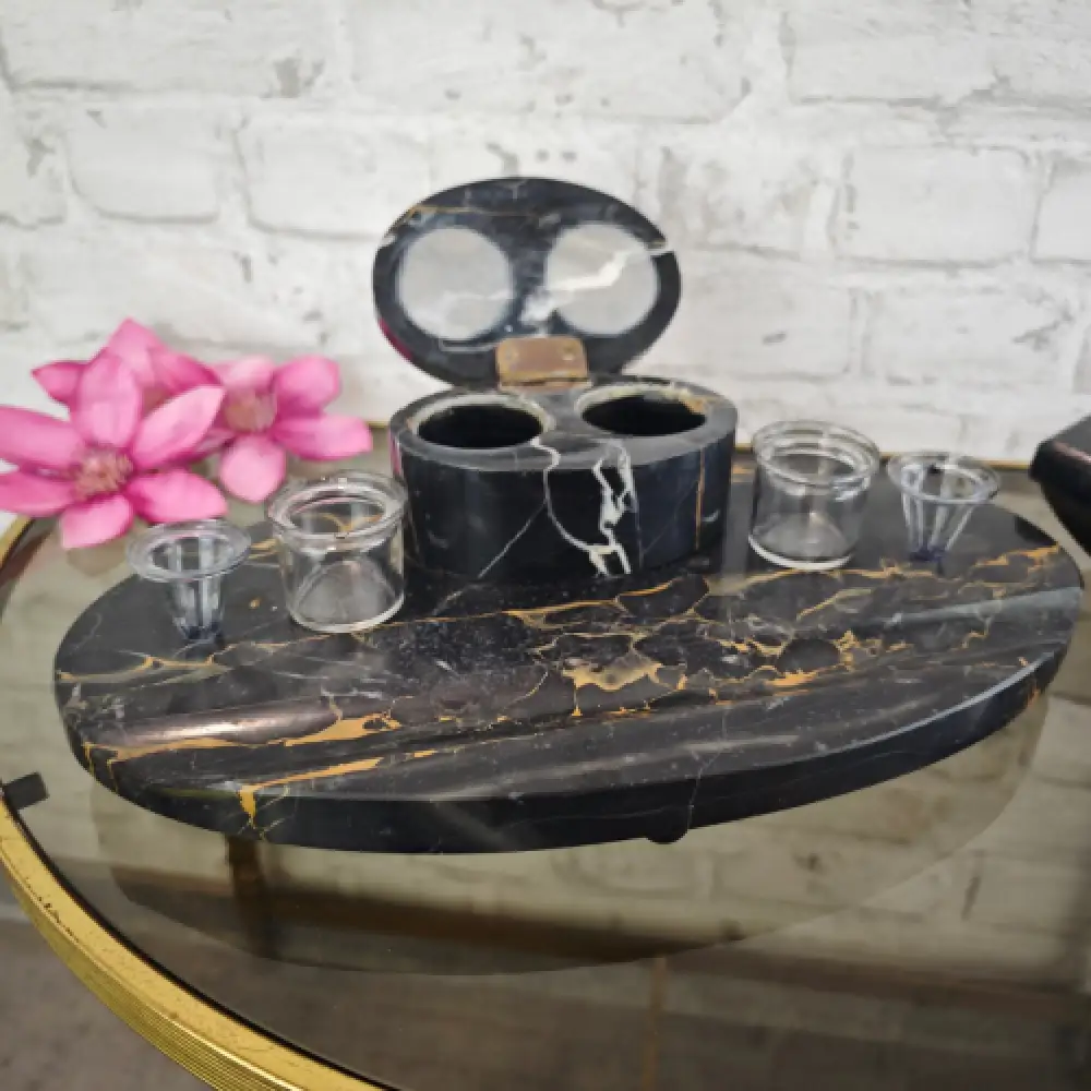 Tintenfass Schreibtischset Marmor Art Deco Glastintenfässer Vintage WeeNTAGE 1