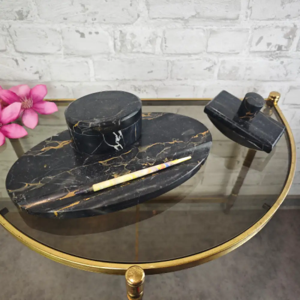 Tintenfass Schreibtischset Marmor Art Deco Glastintenfässer Vintage WeeNTAGE 2