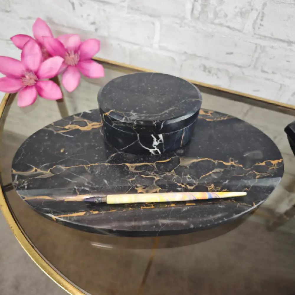 Tintenfass Schreibtischset Marmor Art Deco Glastintenfässer Vintage WeeNTAGE 3