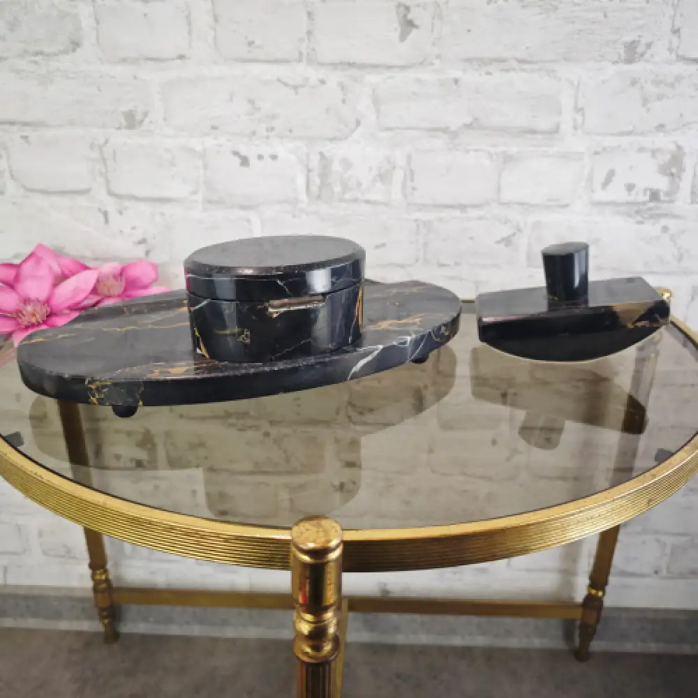 Tintenfass Schreibtischset Marmor Art Deco Glastintenfässer Vintage WeeNTAGE 8
