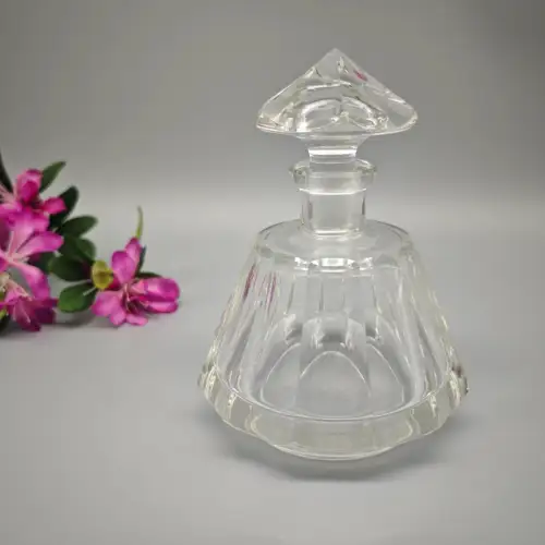 Parfüm Falkon Flasche Viktorianisch Kristall Rund Facettiert Deckel WeeNTAGE