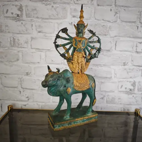 Shiva Nandi Bronze Statue Indien 44 cm Meditation Yoga spirituell WeeNTAGE