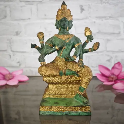 Brahma Statue Bronze 20cm viergesichtig Metallguss Hindu Figur Yoga WeeNTAGE
