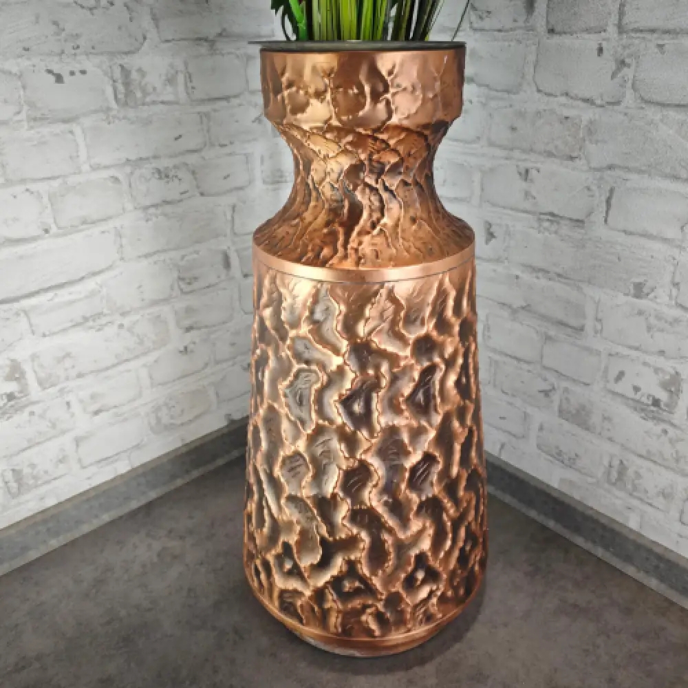 Kupfervase groß Vase Midcentury Bodenvase Relief Schirmständer Vintage WeeNTAGE 7