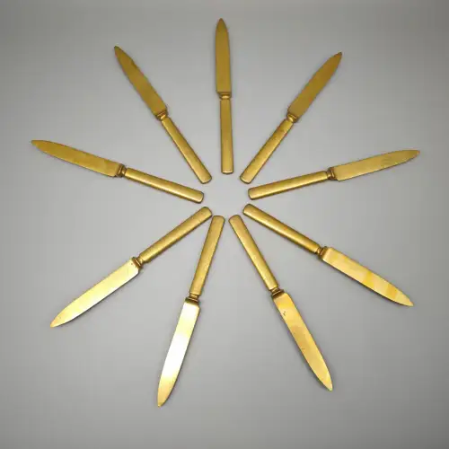 9 Messer Messing Gravur Dessertmesser Gründerzeit Viktorianisch Gold WeeNTAGE