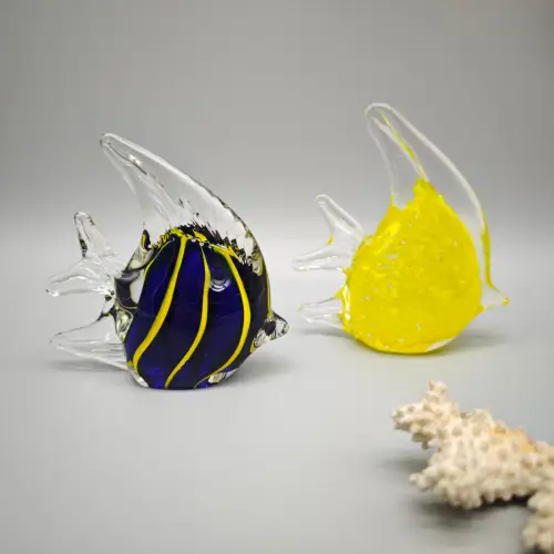 Glasfische 2er Set blau gelb Glas Figur handarbeit ocean decor vintage WeeNTAGE