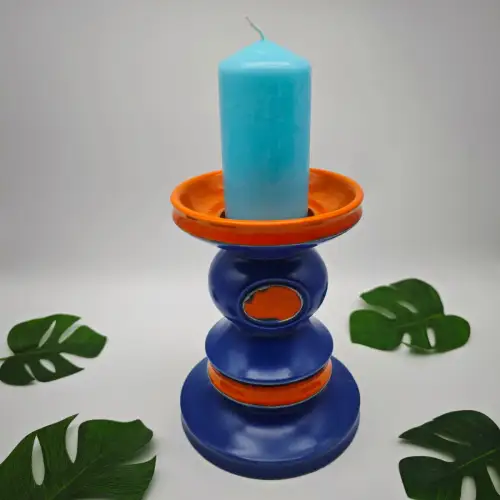 Kerzenhalter Keramik Blau Orange Fat Lava Mid Century 70er Jahre Retro Kerzenstä