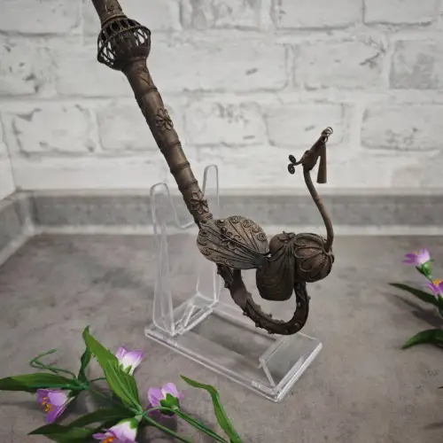 Ritualpfeife Messing 65 cm Pfau Handarbeit Ornament Nomaden Sammler WeeNTAGE