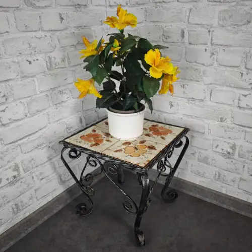 Blumenhocker 70er Vintage Fliesen Pflanzenständer Schmiedeeisen Blumentisch Mid 