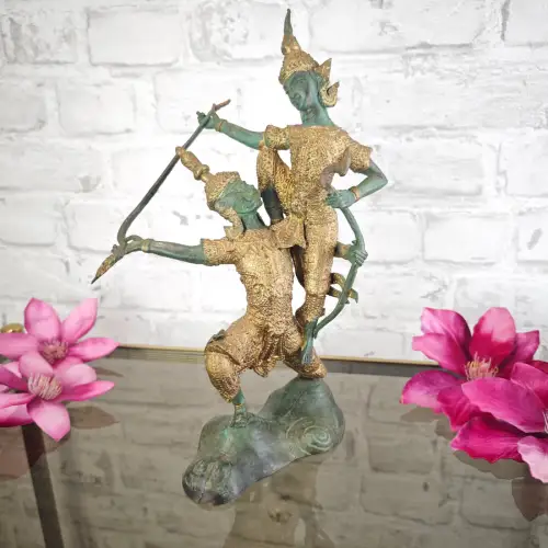 Ramayana Krieger Rama Yaksha Bronze Figur Messing Thailand 30 cm Yoga WeeNTAGE