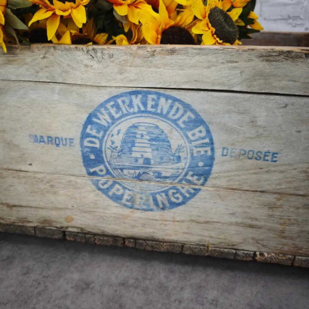 Antike Holzkiste De Werkende Bie Poperinghe Belgien Transportkiste WeeNTAGE 1