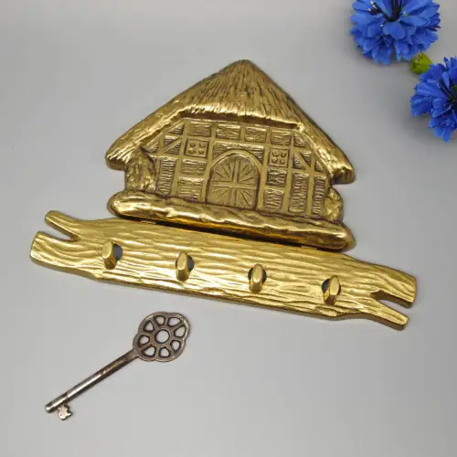 Messing Schlüsselbrett Hausmotiv Hakenleiste Landhaus Vintage Wandhaken WeeNTAGE