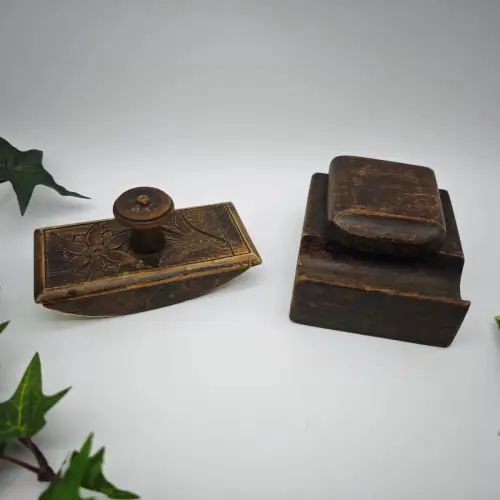 Schreibtischgarnitur antik Holz geschnitzt Edelweiß Schreibtischset WeeNTAGE