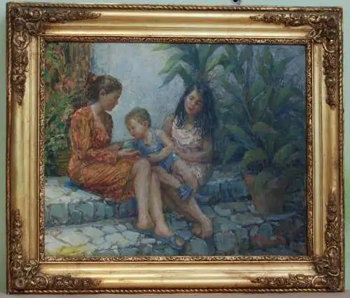 Ölgemälde – Italienische Schule – Kinder im Hof