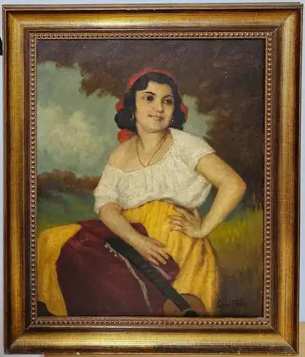 Ölgemälde – Béla Czene – Lautenspieler