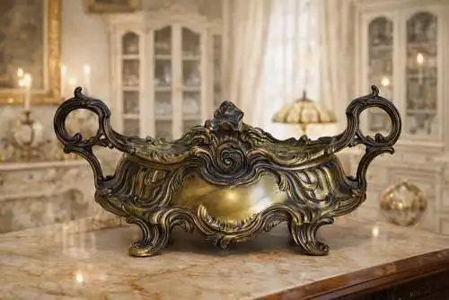 Antiker Pflanzkübel im Rokoko-Stil aus Bronze
