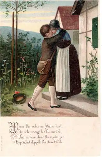 [Lithographie] Stengel & Co. Künstler-Postkarte „Wenn Du noch eine Mutter hast…“ (ca. 1900–1920). 