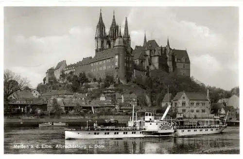 [Echtfotokarte schwarz/weiß] Meißen a. d. Elbe – Albrechtsburg und Dom. 
