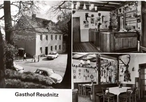 [Echtfotokarte schwarz/weiß] Gasthof Reudnitz - Sörnewitz - Kreis Oschatz - DDR - gelaufen. 