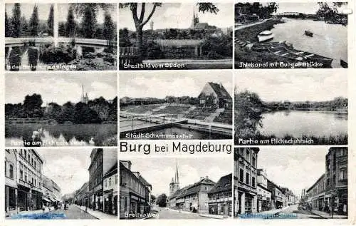 [Echtfotokarte schwarz/weiß] Burg bei Magdeburg. 