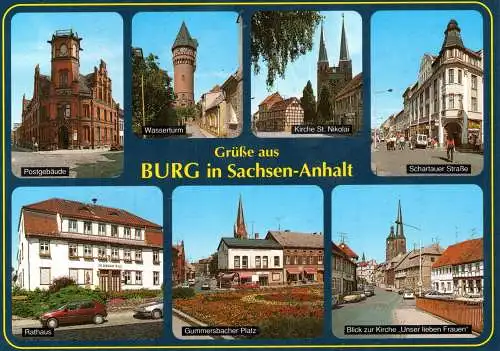 [Echtfotokarte farbig] Grüße aus Burg bei Magdeburg. 