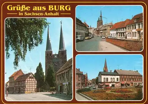 [Echtfotokarte farbig] Grüße aus Burg bei Magdeburg. 