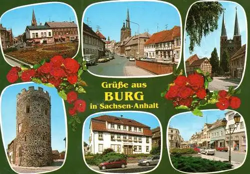 [Echtfotokarte farbig] Grüße aus Burg in Sachsen-Anhalt / Burg bei Magdeburg /. 