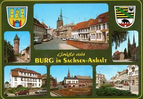 [Echtfotokarte farbig] Grüße aus Burg in Sachsen-Anhalt / Burg bei Magdeburg /. 