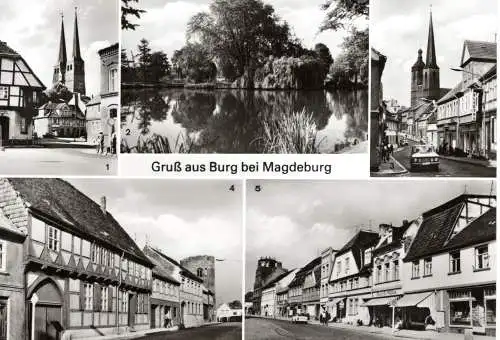 [Echtfotokarte farbig] Gruß aus Burg bei Magdeburg. 