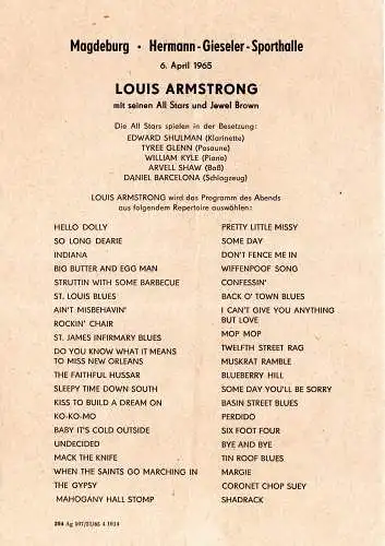 Original-Programmheft: Louis Armstrong Konzert – Magdeburg, DDR, 6. April 1965