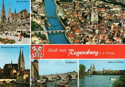 [Echtfotokarte farbig] Gruß aus Regensburg a. d. Donau. 