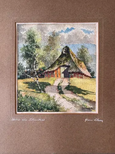 Original Aquarell Hans Löhner Motiv aus Lilienthal Reetgedecktes Haus