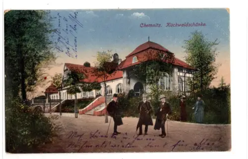 AK Chemnitz Küchwaldschänke farbig gelaufen Deutsches Reich 1921 B2058