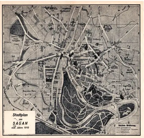 Stadtplan Sagan/Żagań 1910 – historischer Stadtplan – Repro 22×21,5 cm