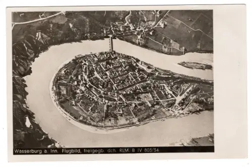 AK Wasserburg am Inn Flugbild 1934 | RLM-Freigabe | Echte Photographie (B1 031)