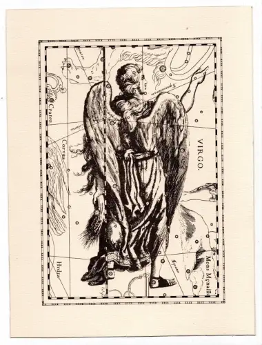 Virgo Jungfrau Sternbild – antike Himmelskarte Kupferstich Reproduktion 24x18 cm