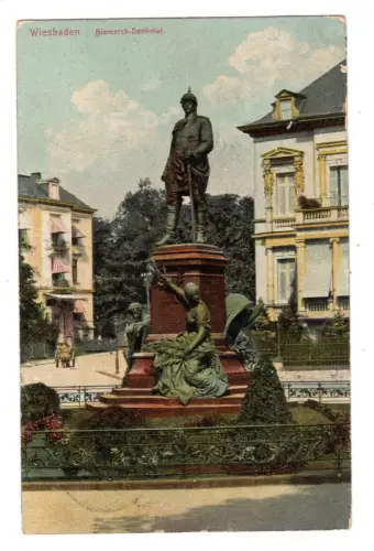 AK Wiesbaden – Bismarck Denkmal – Lithographie um 1910, gelaufen (B1 207)