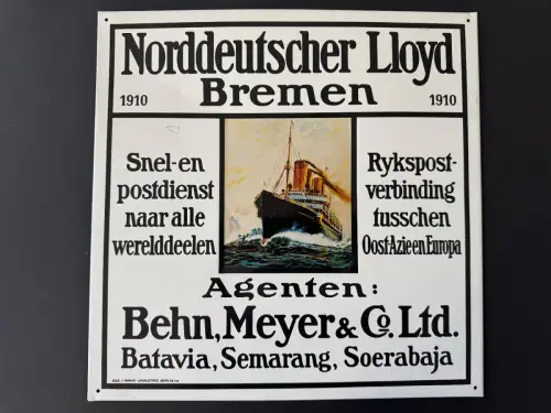 Retro Emaille Werbeschild Norddeutscher Lloyd Bremen 1910 Deko