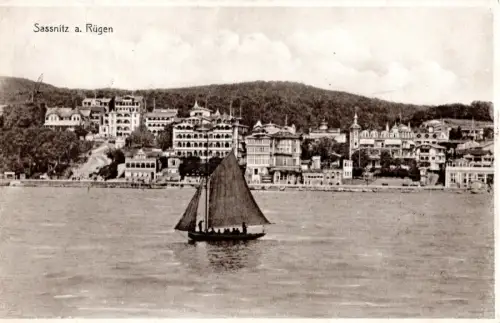 AK Sassnitz a. Rügen mit Segelboot – 1932 Jugoslawien – Stengel & Co (B1 299)