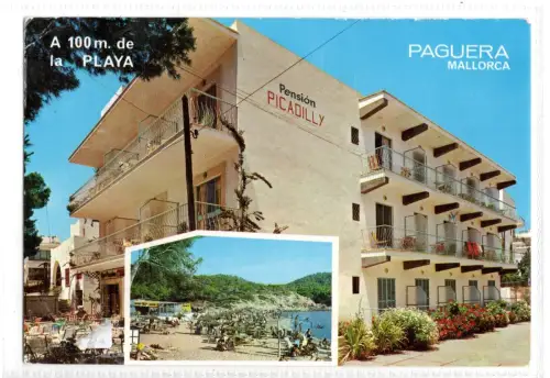 AK Paguera Mallorca Pension Picadilly  Spanien Briefmarke Postkarte (B1005)