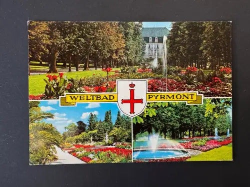 AK Weltbad Pyrmont – Kurpark & Springbrunnen – Farbakarte Vintage ca. 1960er