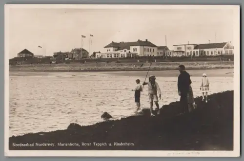 AK Foto Nordseebad Norderney Marienhöhe Kinderheim Roter Teppich Angler (AK039)