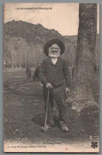 AK alter Mann, Gehstock, Hut, Frankreich Le Dauphiné Pittoresque K1054