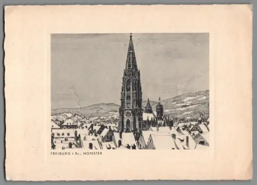 Alte Kunstkarte Freiburg im Breisgau Münster Druckgrafik wohl ca. 1940 (K1064)