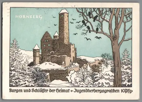 AK Hornberg Burg Winter Jugendherbergsgroschen 1955 (B2272)