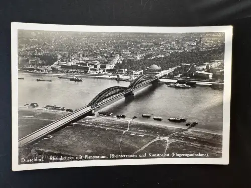 AK Foto Düsseldorf – Rheinbrücke mit Planetarium & Kunstpalast Luftbild (B1 131)