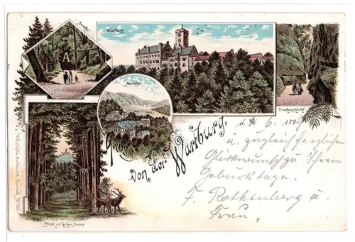 AK Wartburg Eisenach Marienthal Drachenkluft Litho 1898 gelaufen (B2138)