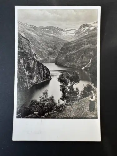 AK Foto Norwegen Fjordlandschaft Mädchen gelaufen Mieste Altmark WW2 (B1 159)